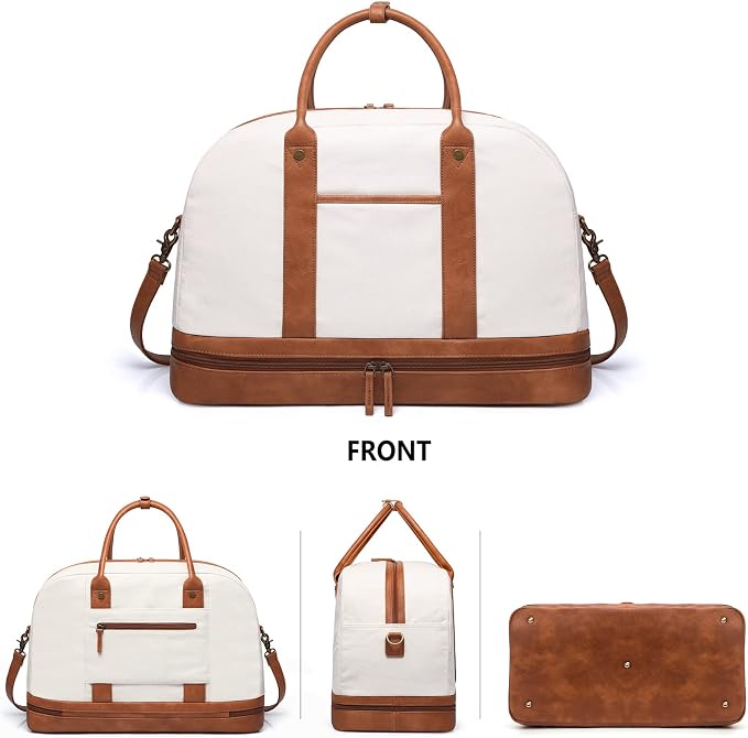 Weekender Bag for Women Canvas Overnight Bag Large Travel Tote Bag Carry on - Image 3