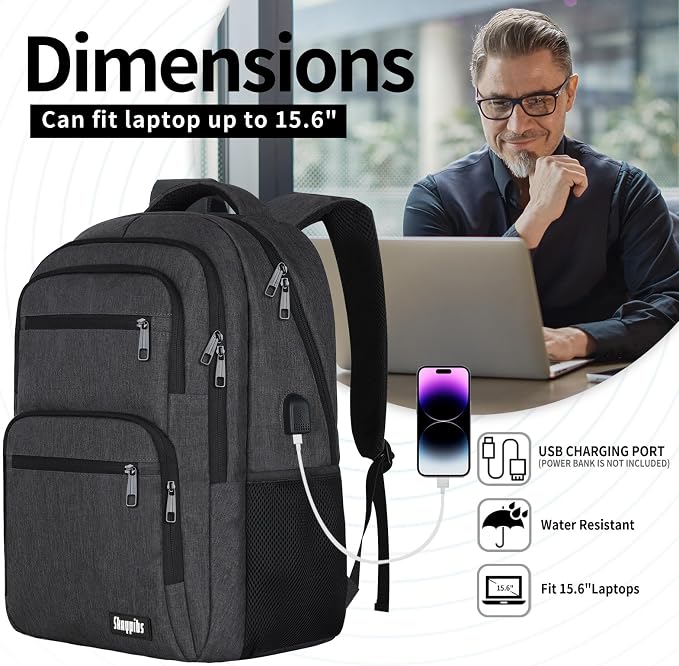 Backpck for Men Women, School Backpack for Boys Teens, 15.6 inch Laptop Back - Image 3
