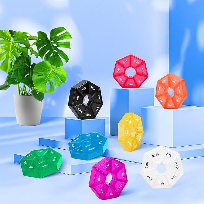 Ponpon 8pcs Pill Holder Box 7-Sided Portable Vitamin Holder Box Pill Organizer - Image 7