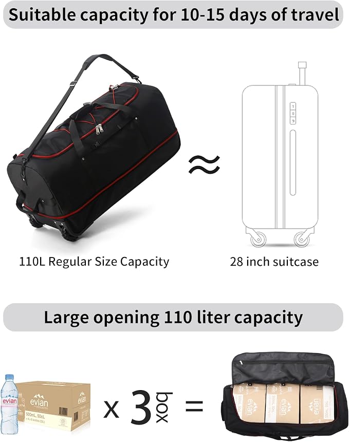 CONTAIL 32”110L Expandable 140L Rolling Duffle Bag - Image 5