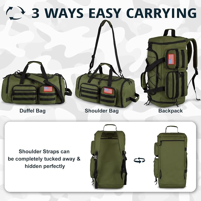 Tactical Gym Bag for Men，50L Large 3 in 1 Sports Duffle Bag - Image 5