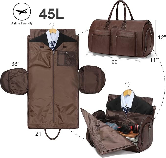 Modoker Convertible Leather Garment Bag, Carry on Garment Bags - Image 2