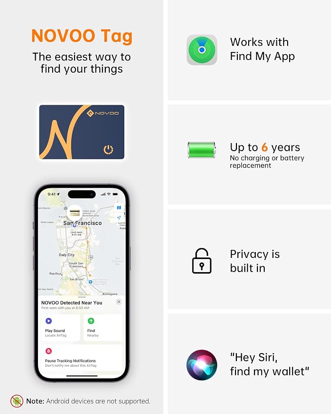 NOVOO SmartCard Air Locator Tag, iOS Only Bluetooth Tracker - Image 8