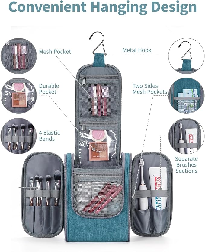 Narwey Small Hanging Travel Toiletry Bag Cosmetic Make up Organizer - Image 3