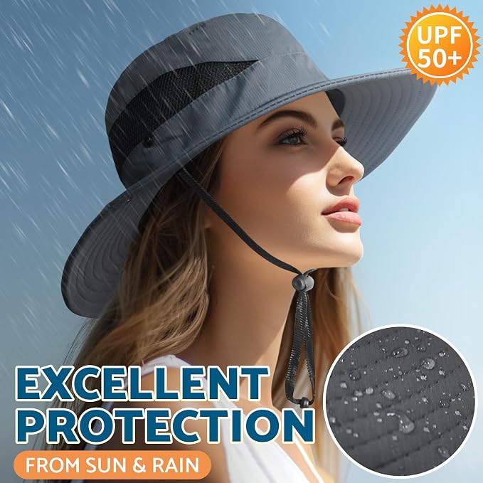 PFFY Sun Bucket Hats for Men Women 3” Wide Brim UPF 50+ Fishing & Beach Hat - Image 3