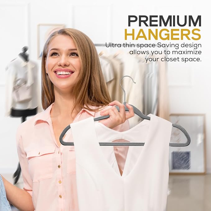 Premium Velvet Hangers 50 Pack Ultra Thin Non Slip Adult Felt Space Saving Slim - Image 5