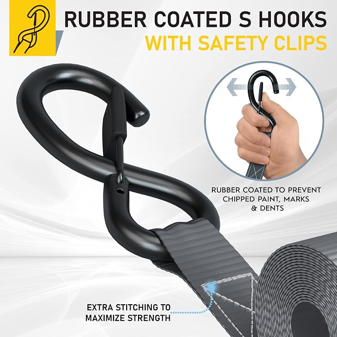 AUGO Ratchet Straps Heavy Duty 4 Pack -15 FT - 2200 LB Break Strength – - Cargo - Image 3