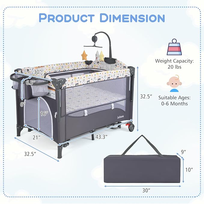 INFANS Pack and Play, 5 in 1 Baby Bedside Sleeper - Image 9