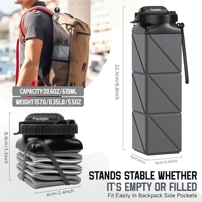 Collapsible Water Bottles 20.6oz Foldable Water Bottle BPA Free Reusable - Image 3