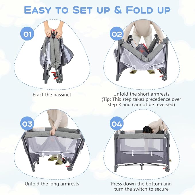 INFANS Pack and Play, 5 in 1 Baby Bedside Sleeper - Image 2