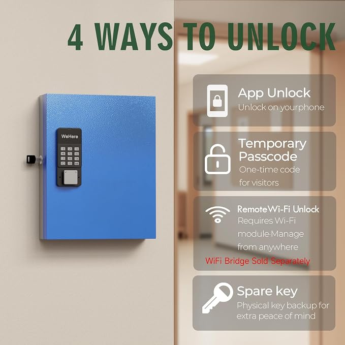 WeHere 32 Key Lock Box Wall Mount, APP Bluetooth/One Time Password Share/Wi-Fi - Image 4