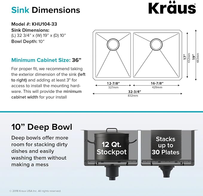 KRAUS Standart Pro 33 -inch Undermount 60/40 Double Bowl 16 Gauge Stainless - Image 3