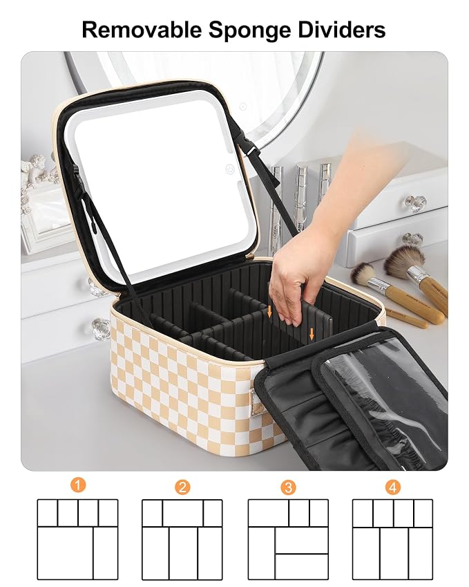 Relavel Travel Makeup Bag With LED Mirror, Cosmetic Train Case with Light up - Image 3