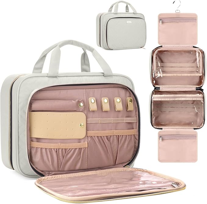 Toiletry Bag for Women with Jewelry Organizer Compartment, Travel Makeup by BAFAMYE
