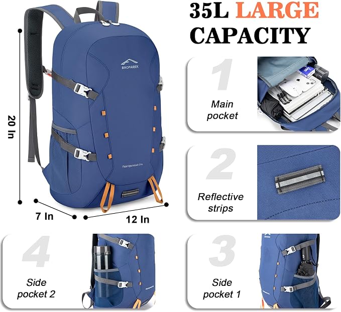 Hiking Backpack, Large 35L Travel Backpacks - Image 3