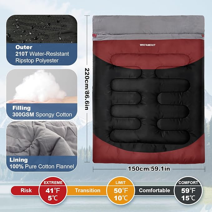 Double Sleeping Bag for Adults Machine Washable 2 Person Camping Sleeping Bag - Image 4