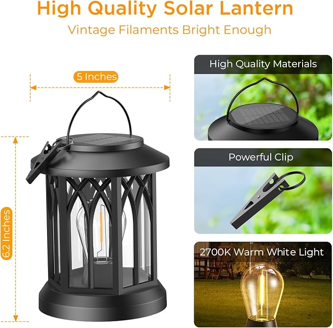 WdtPro Solar Lanterns Outdoor Hanging 4 Pack, Upgraded Bright Waterproof Lantern - Image 4