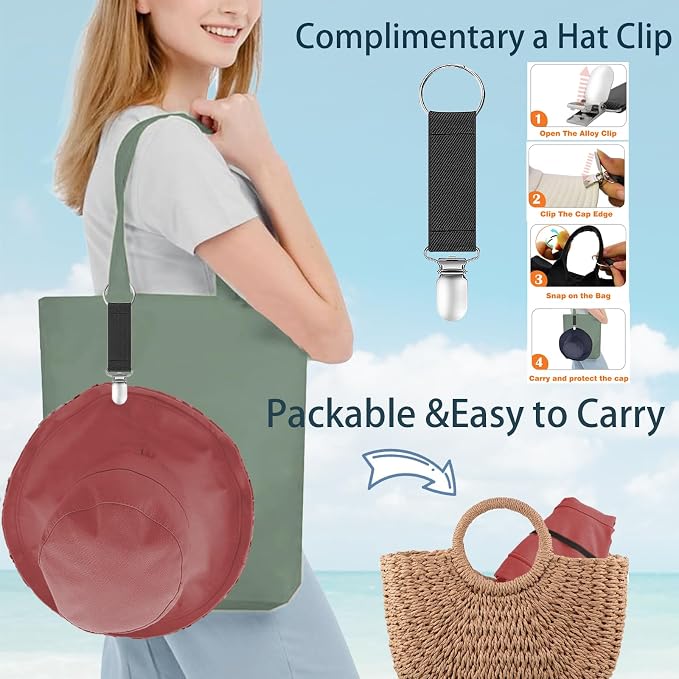 vidsel Womens Sun Hats Wide Brim Reversible Bucket Cotton Hat Packable Summer - Image 3
