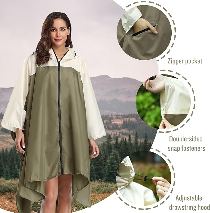 SaphiRose Unisex Rain Poncho Hooded Waterproof Raincoat - Image 3