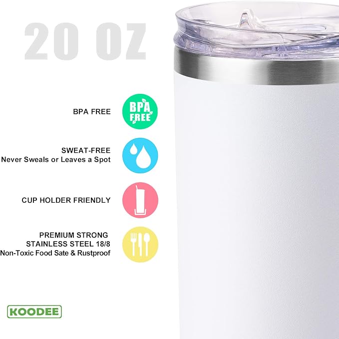 koodee 20 oz Skinny Tumblers Stainless Steel Insulated Tumbler - Image 4