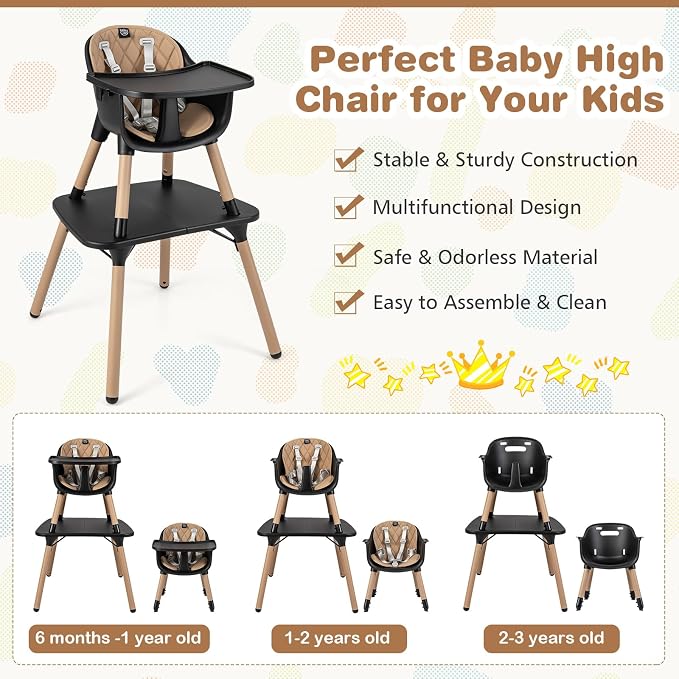 BABY JOY High Chair, 5 in 1 Convertible Highchair - Image 8