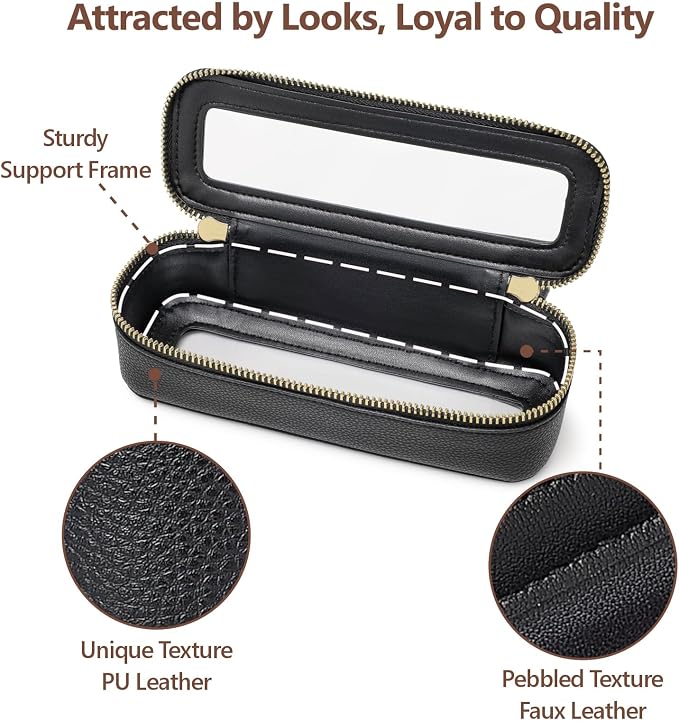 PACKISM Slim Clear Makeup Brush Bag, Pebbled Texture & Hard PU Leather Small - Image 5