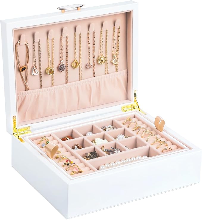 Small Jewelry Organizer for Women, 2-Layer Travel Jewelry Box by ASINGYERbyASINGYERHOME
