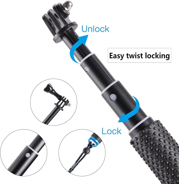 28” Extension Selfie Stick Compact Handle Grip Adjustable Pole Waterproof - Image 3