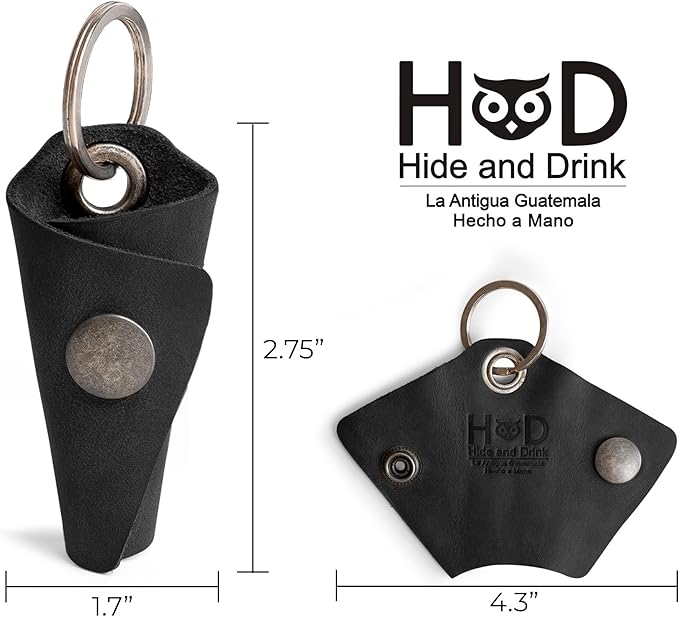 Hide & Drink Full Grain Leather Wrap Keychain, Organizer Snap Closure, Key Ring - Image 4