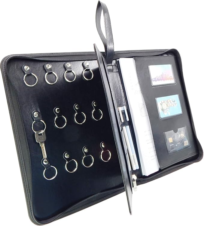 Leather Zippered Key Case, Key Organizer 12-Key Hooks Portable Key Cabinet by Offidix