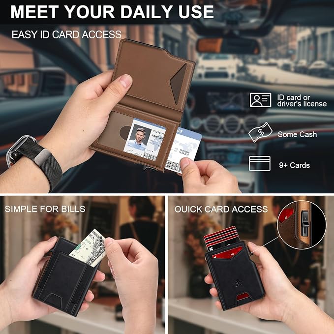 Wallet for Men Wallet with Slim Pop Up Card Holder 9-13 Cards, Bifold - Image 8