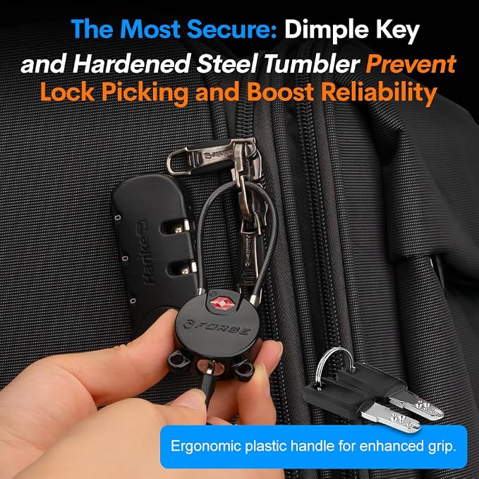 Forge TSA Approved Luggage Locks Ultra-Secure Dimple Key Travel Locks - Image 3