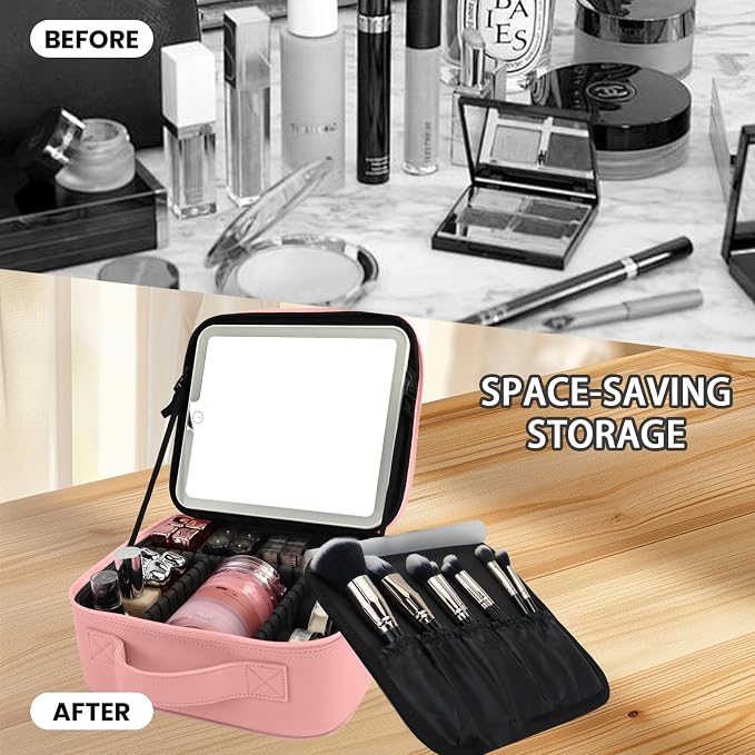 Travel Makeup Bag with LED Mirror Makeup Case with Light Up Mirror Portable - Image 6