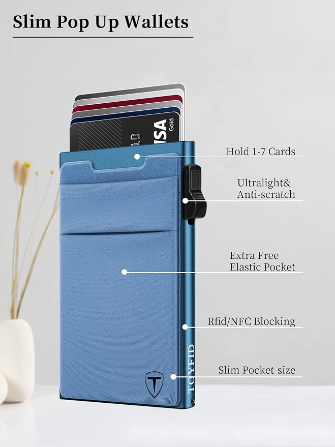 Slim Wallet for Men and Women, Pop Up Credit Card Wallet Metal Minimalist Cards - Image 6