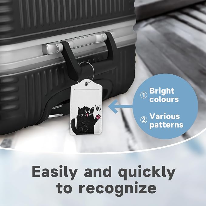 2 Pack Luggage Tag for Suitcase, Funny Black Cat Leather Bag Tags Identifiers - Image 4