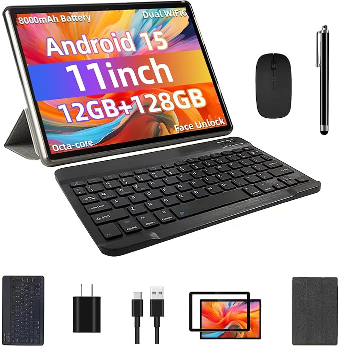Android 15 Tablet, 12GB+128GB +1TB Expand, Face Unlock, 8000mAh Big Battery+18W by COLORROOMKidsTablets