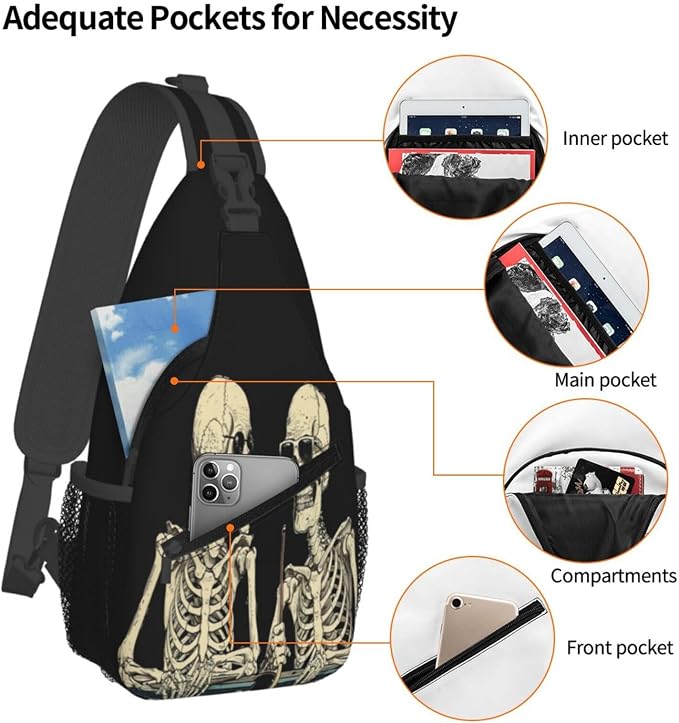 SUPLUCHOM Sling Bag Funny Skeleton Hiking Daypack Crossbody Shoulder Backpack - Image 4