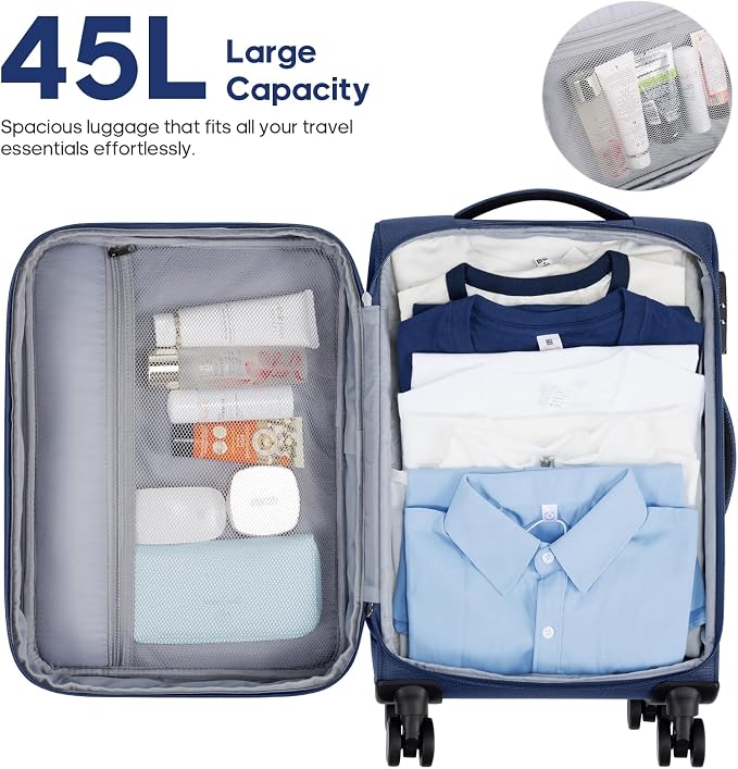 UKEIN Softside Expandable Carry On Luggage 22x14x9 Airline Approved, 20 Inch - Image 2