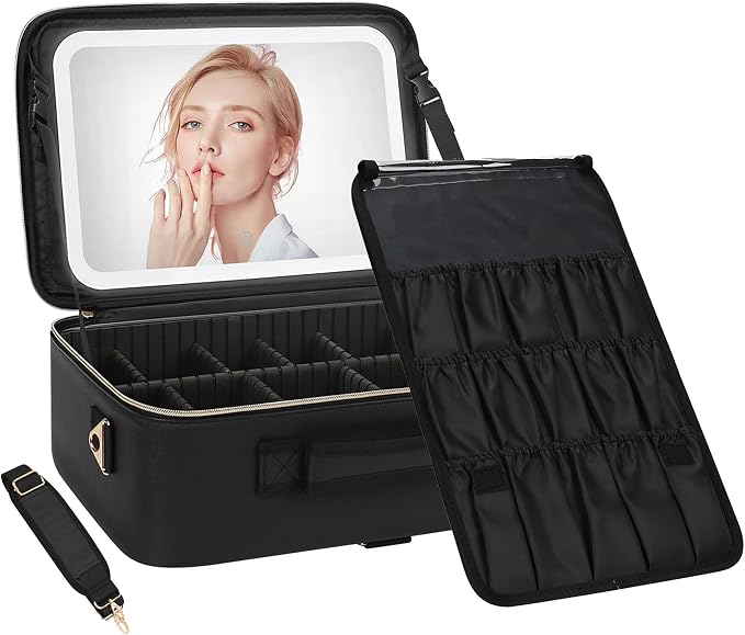 Chomeiu Makeup Bag with LED Mirror, Large Train Case by Chomeiu