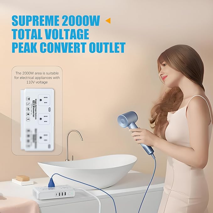220v to 110v Travel Voltage Converter: International Universal Voltage - Image 2
