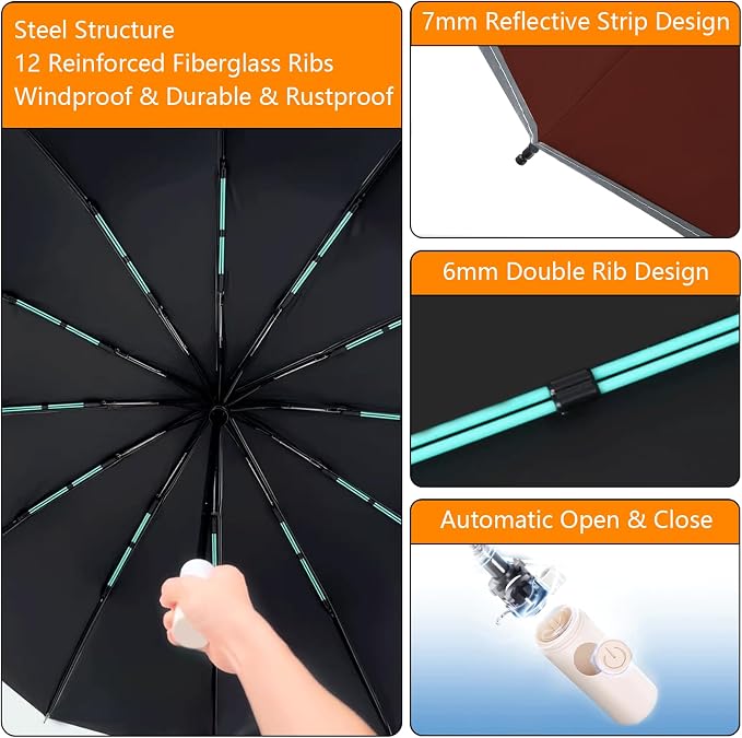 Large Double-Ribs Umbrella Automatic Folding Umbrella - Image 6