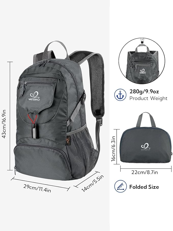WATERFLY Small Lightweight Packable Backpack: 20l Ultra Light Foldable Travel - Image 2