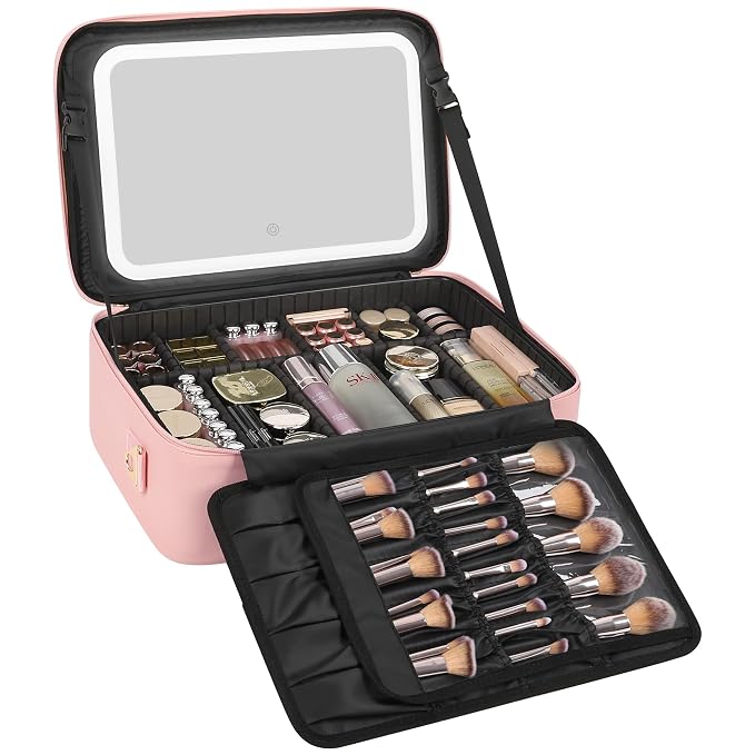 Relavel Makeup Bag with LED Mirror, 16.2 inches Large Professional Makeup Case by Relavel