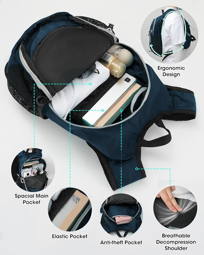 Small Hiking Backpack with Front Phone Holder, Packable Back pack with Chest - Image 7