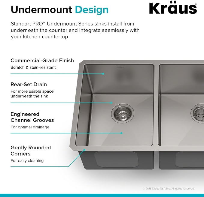 KRAUS Standart Pro 33 -inch Undermount 60/40 Double Bowl 16 Gauge Stainless - Image 4