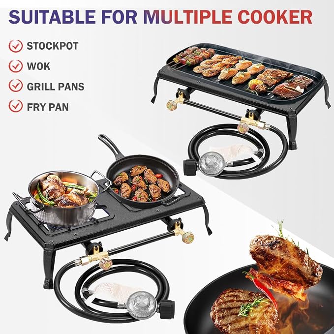 Vivicreate Cast Iron Propane Gas Stove Double Burner Heavy Duty Portable - Image 2