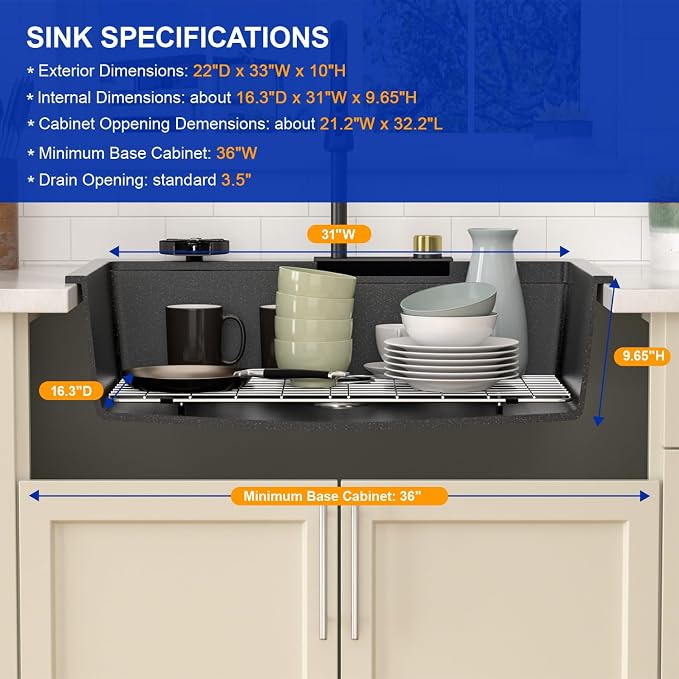 Dcolora Waterfall Smart Kitchen Sink 33x22 Drop In Single Bowl Multifunctional - Image 3