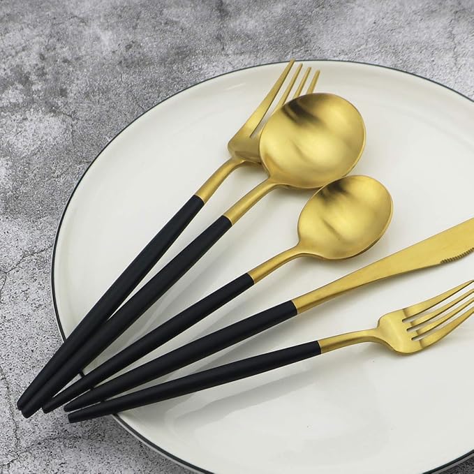 Gugrida 5-Piece 18/10 Stainless Steel Matte Gold Silverware Set, Kitchen - Image 5