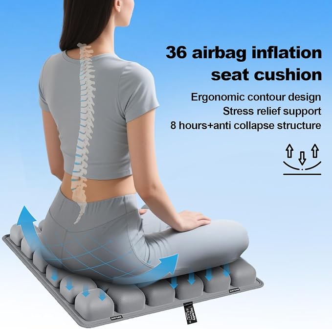 Grey Travel Seat Cushion – Portable Inflatable 3D Air Cell Seat Cushion - Image 2