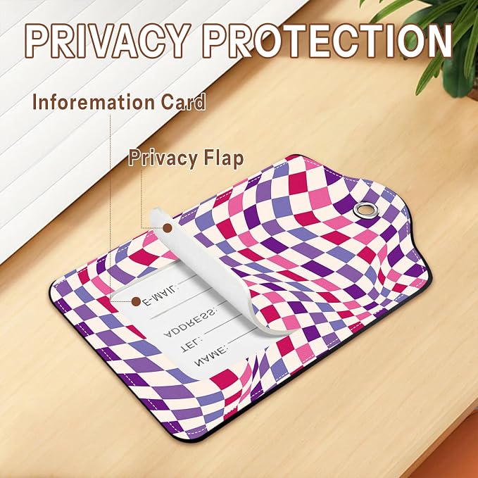 2 Pack Checkered Luggage Tags for Suitcases, Plaid Leather Luggage Tag - Image 5